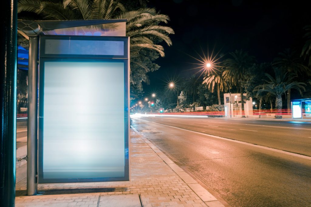road-car-light-trails-modern-city-advertising-light-box