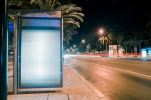 road-car-light-trails-modern-city-advertising-light-box