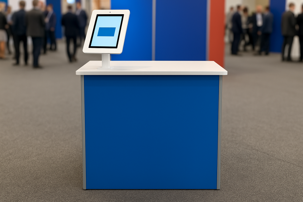 Balcão expositor com um tablet em um evento