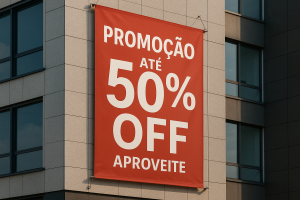 banner promocional pendurado em um prédio