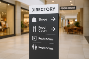 Totem para indicando os caminhos de um shopping