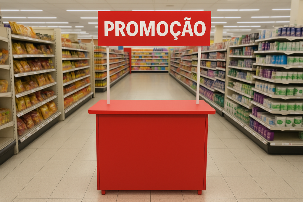 Imagem de um balcão promocional em um supermercado