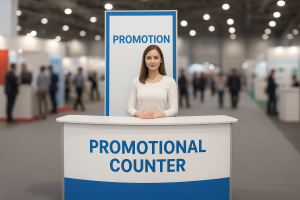 Imagem de balcão promocional em um evento
