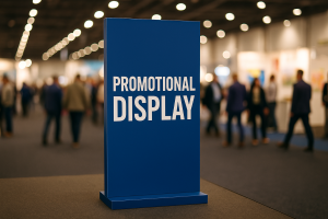 Imagem de um display de chão promocional em um evento