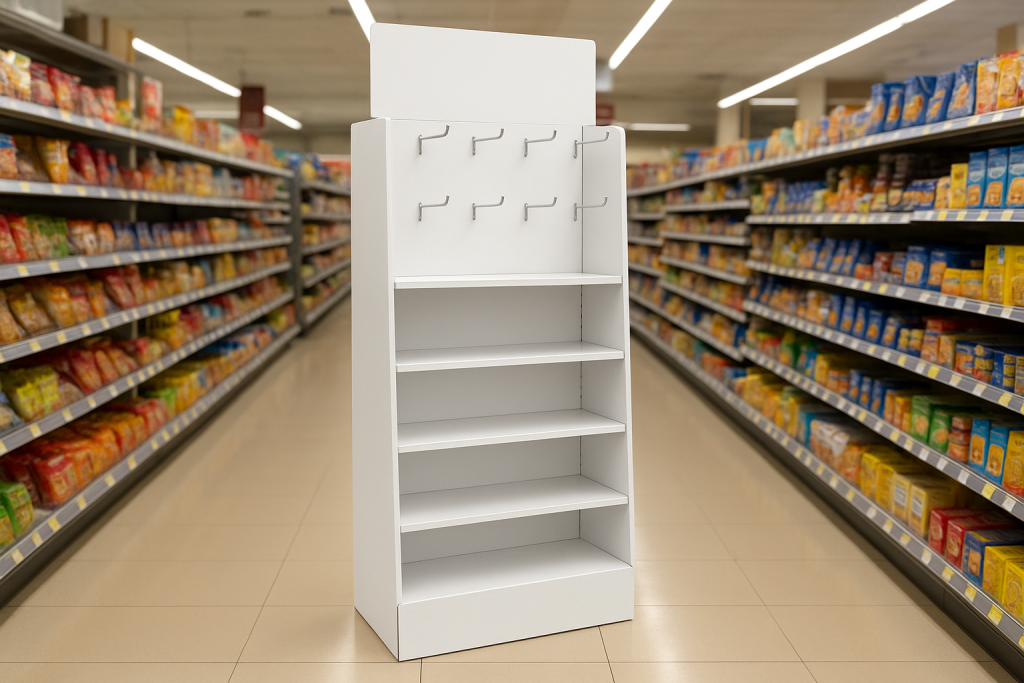 Imagem de um display de chão para comunicação visual em um supermercado